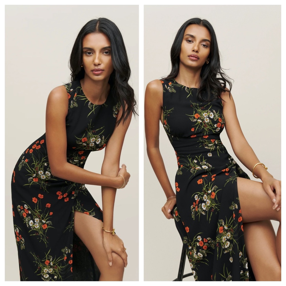 Reformation | Ledger Floral Midi Dress | Black | 0